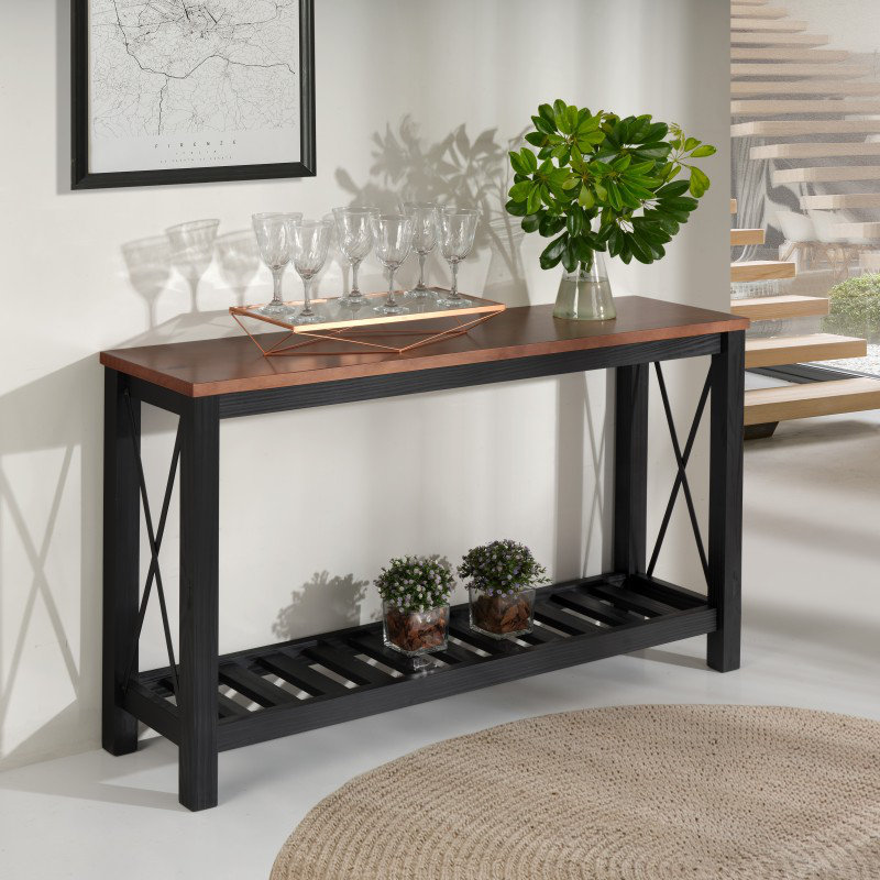 132cm Solid Wood Console Table, Black