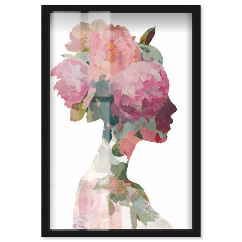 «Inner Bloom I Floral», reproduction artistique rose par Art Remedy, H 16 po x l 11 po, Noir