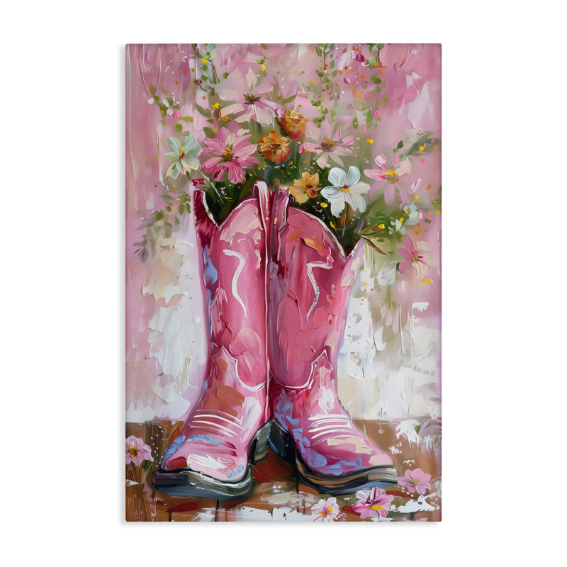 Bottes florales, toile de cowboy rose, design par LSR Design Studio, H 24 po x l 16 po