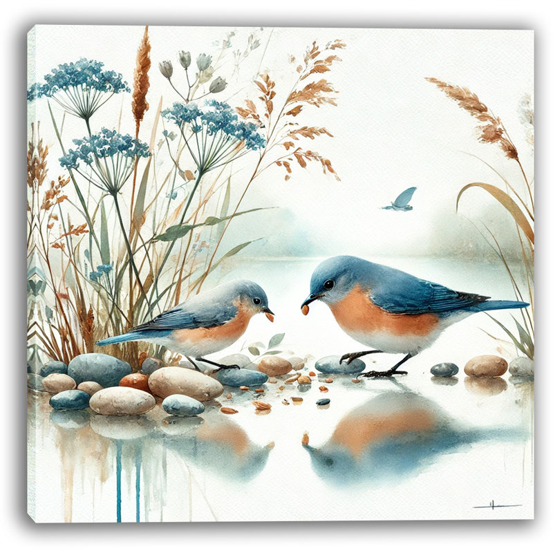 «Gentle Bond - Bluebirds at the Shore», reproduction sur toile, H 12 po x l 12 po x P 1 po