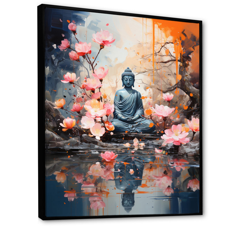 Floral Buddha In Meditation I sur impression sur toile, H 44 po x l 34 po x P 1,5 po, Cadre flottant noir