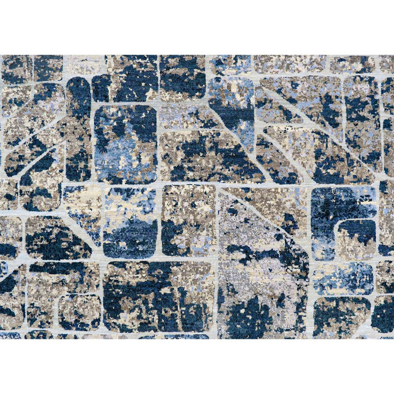 Hand Knotted Patchwork Area Rug, Rectangle 9' x 12'