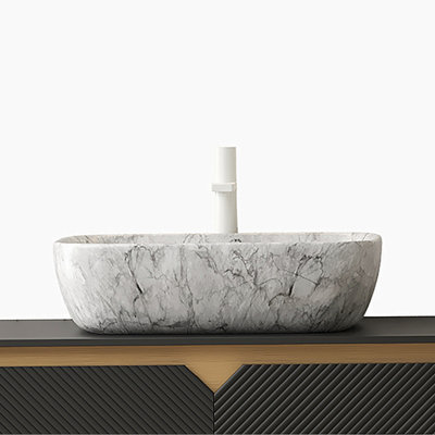 19'' Bathroom Ceramic Sink Without Cabinet, Volakas White Marble