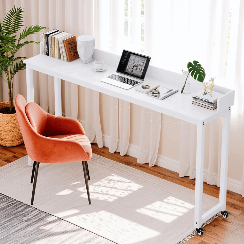 Table de lit de 70 po avec roulettes Dakera, Blanc et blanc
