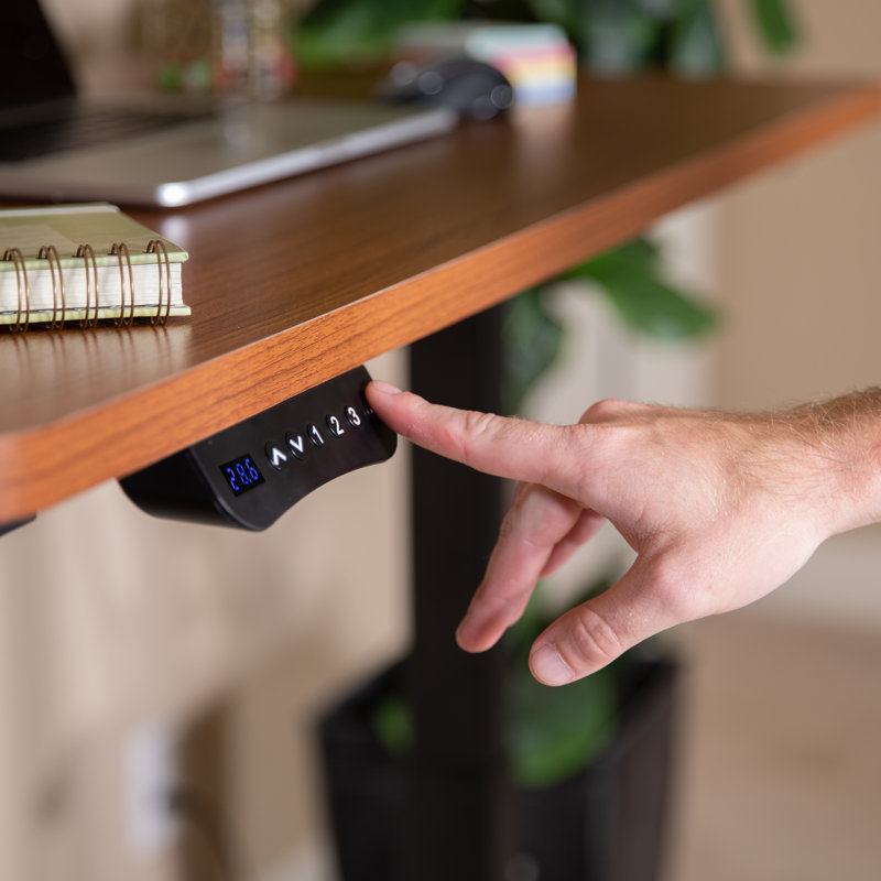 Adjustable Height Steel Standing Desk, Wood Grain/Black