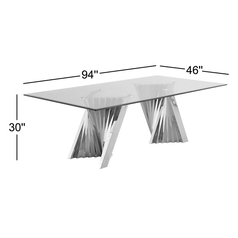 Table de salle à manger Ammerman, Argent, L 46 po x L 94 po