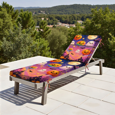  Coussin de patio d'extérieur pour l'extérieur de 3 po Mignon Halloween citrouille fantôme de ballons sous la pleine lune ciel étoilé Coussin de chaise longue résistant à l'eau pour chaise Coussin de mobilier de patio