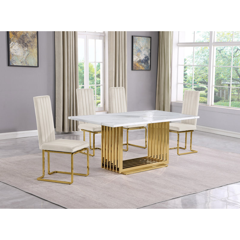 Ensemble de salle à manger Gagner, 5, Crème / doré, Or