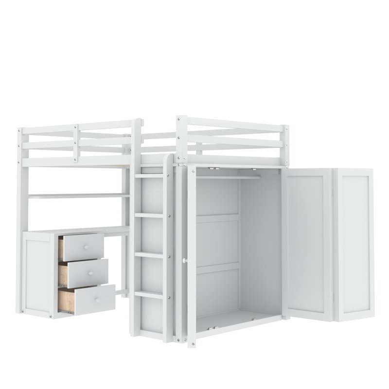 Lit mezzanine double avec tiroirs Alvara Kids, Blanc
