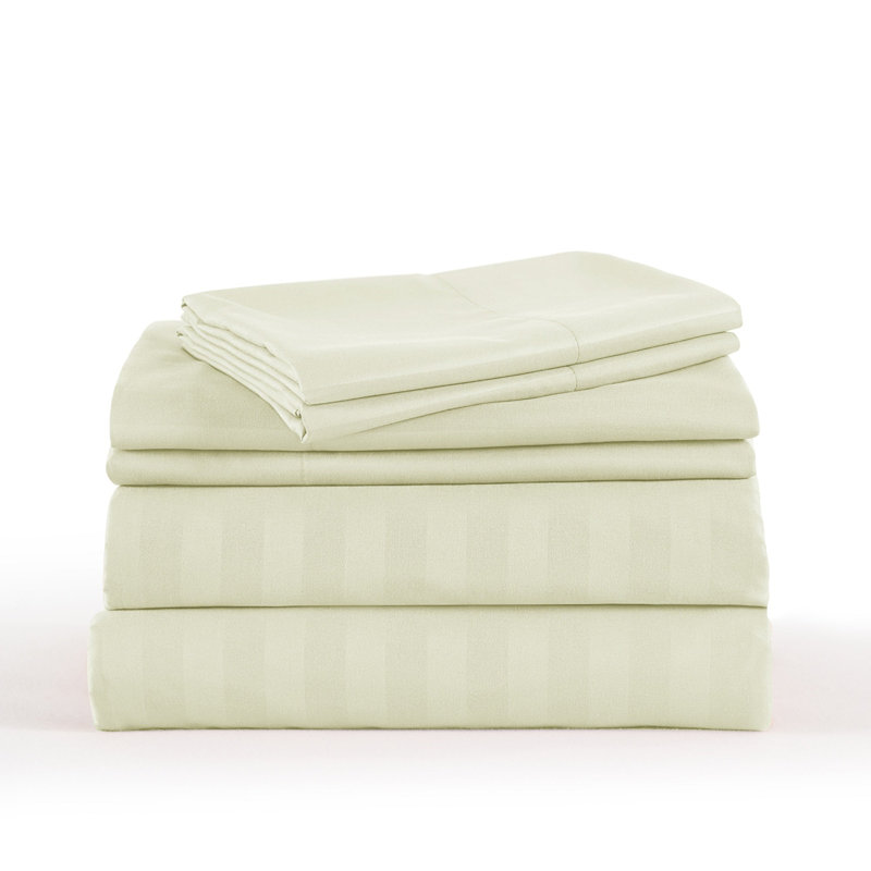 3/4 Pcs Luxury Striped Bed Sheets Set, Queen Sheet Set with 2 Pillowcases, Cream