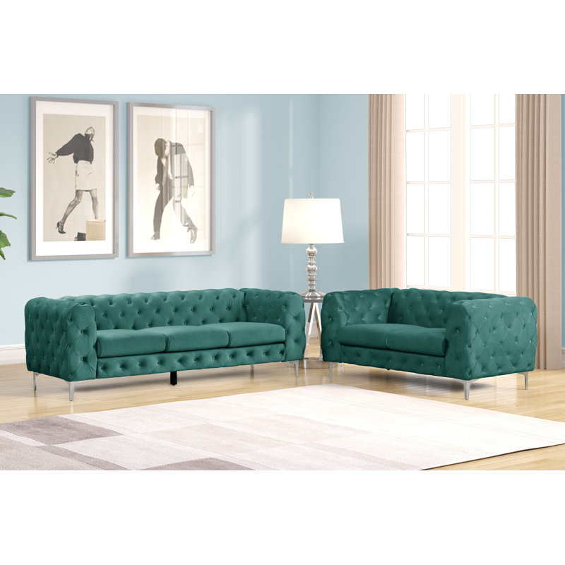 Ensemble de salon 2 pièces en velours Julissa, Velours vert