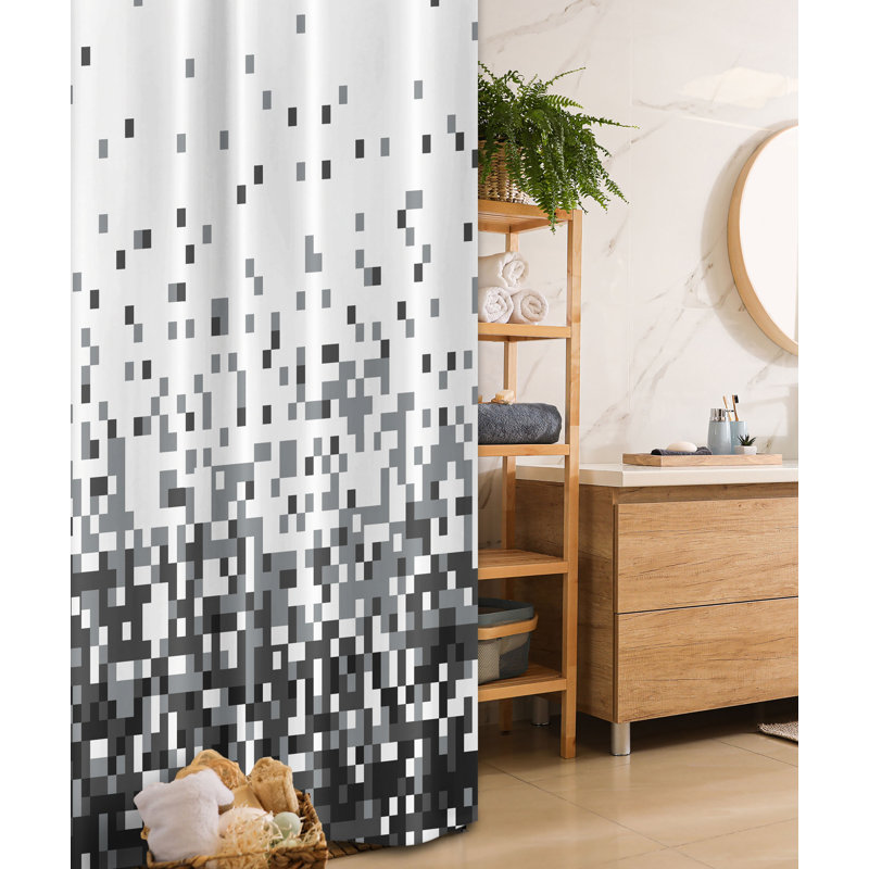 Geometric Shower Curtain with Hooks Included, 7'' H x 36'' W