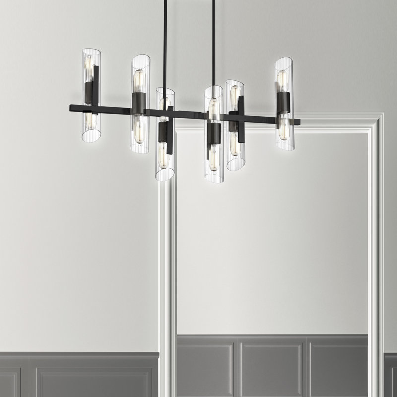 Lustre rectangulaire pour îlot de cuisine 12 lumières Samantha, Noir mat