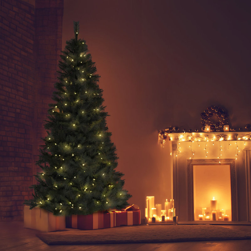Arbre de Noël mi-temps 7,5 pi avec lumières DEL blanc chaud et base Christmas Time, 7,5 pi
