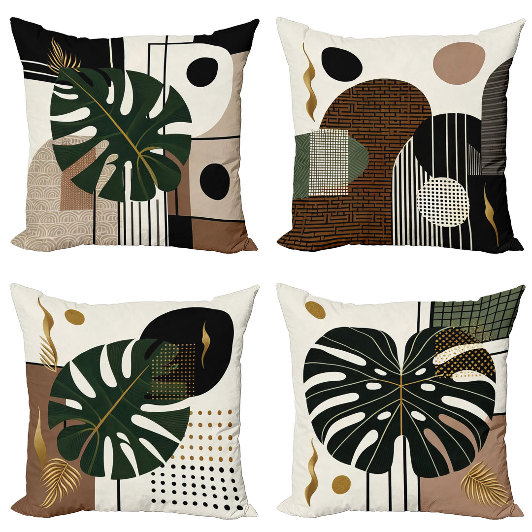 Ambesonne Monstera Throw Pillow Cover Set of 4 Mid Century Modern Leaf (Set of 4) Ambesonne 
