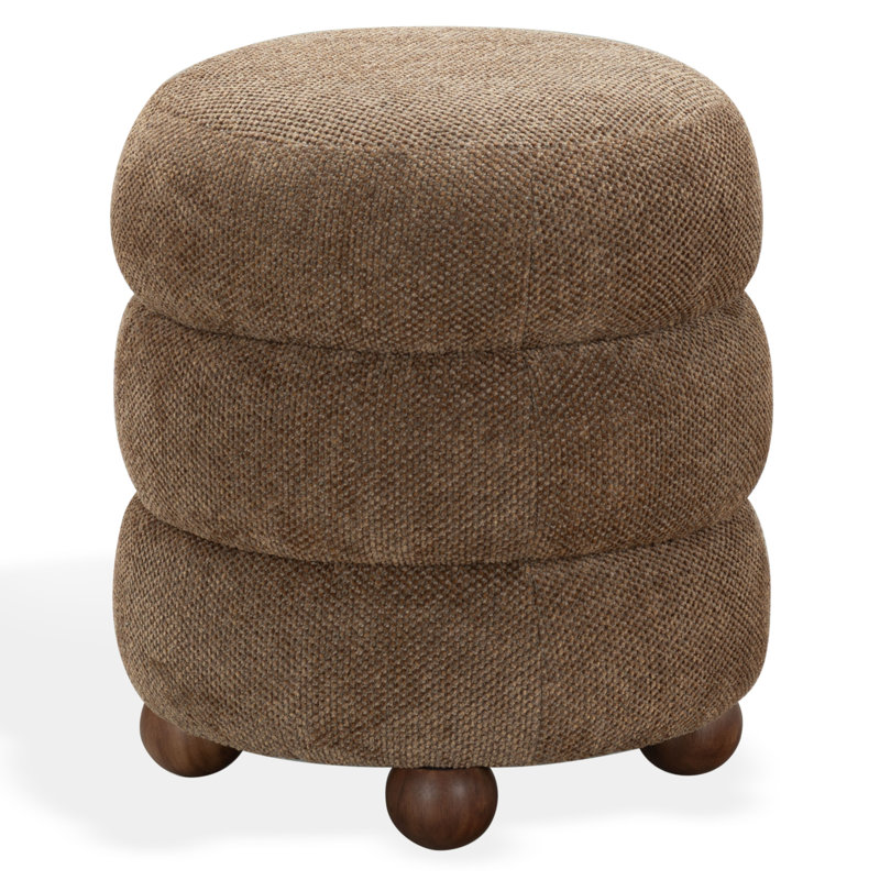 Dalisha 17" Velvet Round Ottoman, Walnut, Dark Brown Chenille