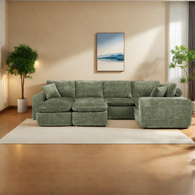 Canapé modulaire moderne en forme de L vert, canapé confortable pour la maison