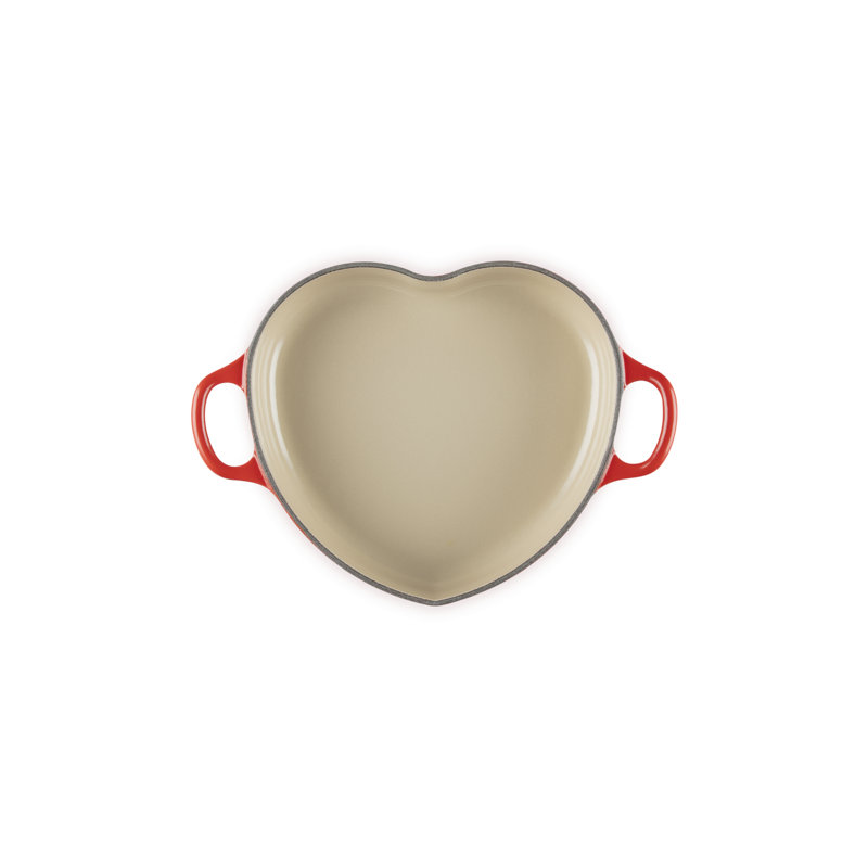 Le Creuset Cast Iron Traditional Heart Dish 1.25 Qt Peche Light Gold Heart Knob, Red