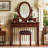 Vintage Vanity Makeup Table and Cushioned Stool Set with Velvet Fabric Lining 5 Drawers-376620027