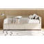 Lit plateforme simple tapissier en forme de L avec rangement et tiroirs-543712955