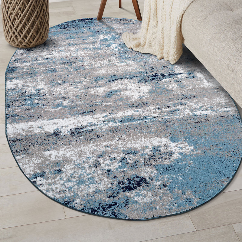 Tapis gris / bleu / blanc Willington, Ovale 5 pi x7 pi