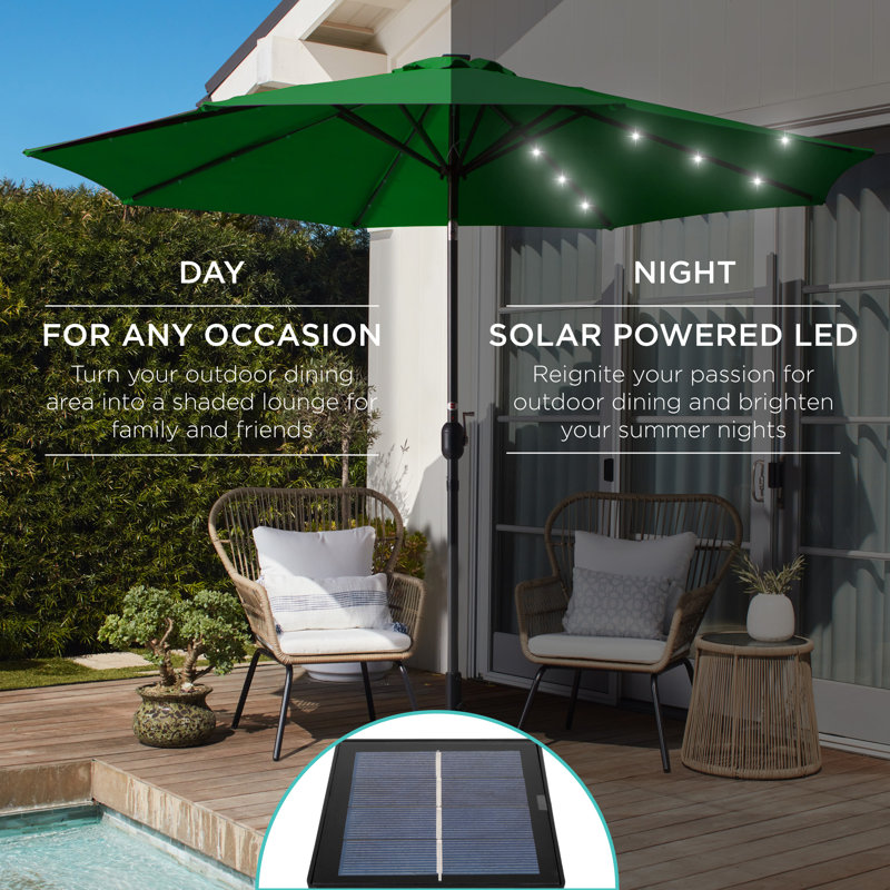 Parasol lumineux solaire à DEL avec ajustement de l'inclinaison 10 pi Shearer, tissu résistant aux rayons UV, Vert