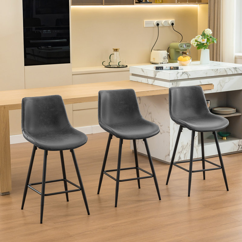 Tabouret de comptoir moderne en similicuir, Gris Heather, Tabouret de comptoir (siège d'une hauteur de 24 p, 3