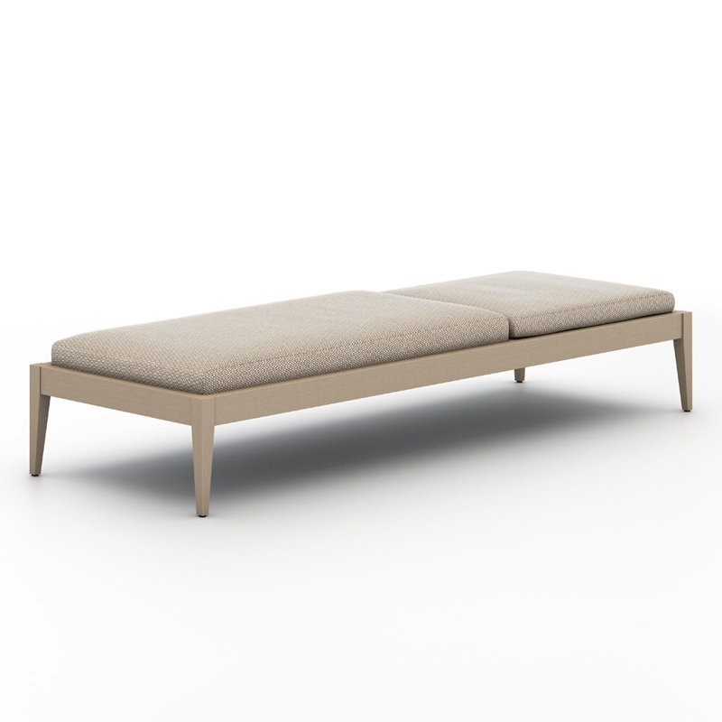 Sherwood Outdoor Teak Chaise Lounge, Faye Sand, Washed Brown/Gray