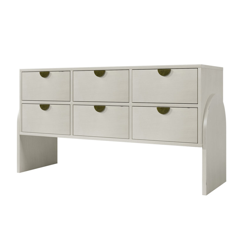 Retro Style Rubber Wood Veneer Six-Drawer Dresser Sideboard Cabinet Console Table Sofa Table Ample Storage Spaces For Living Room