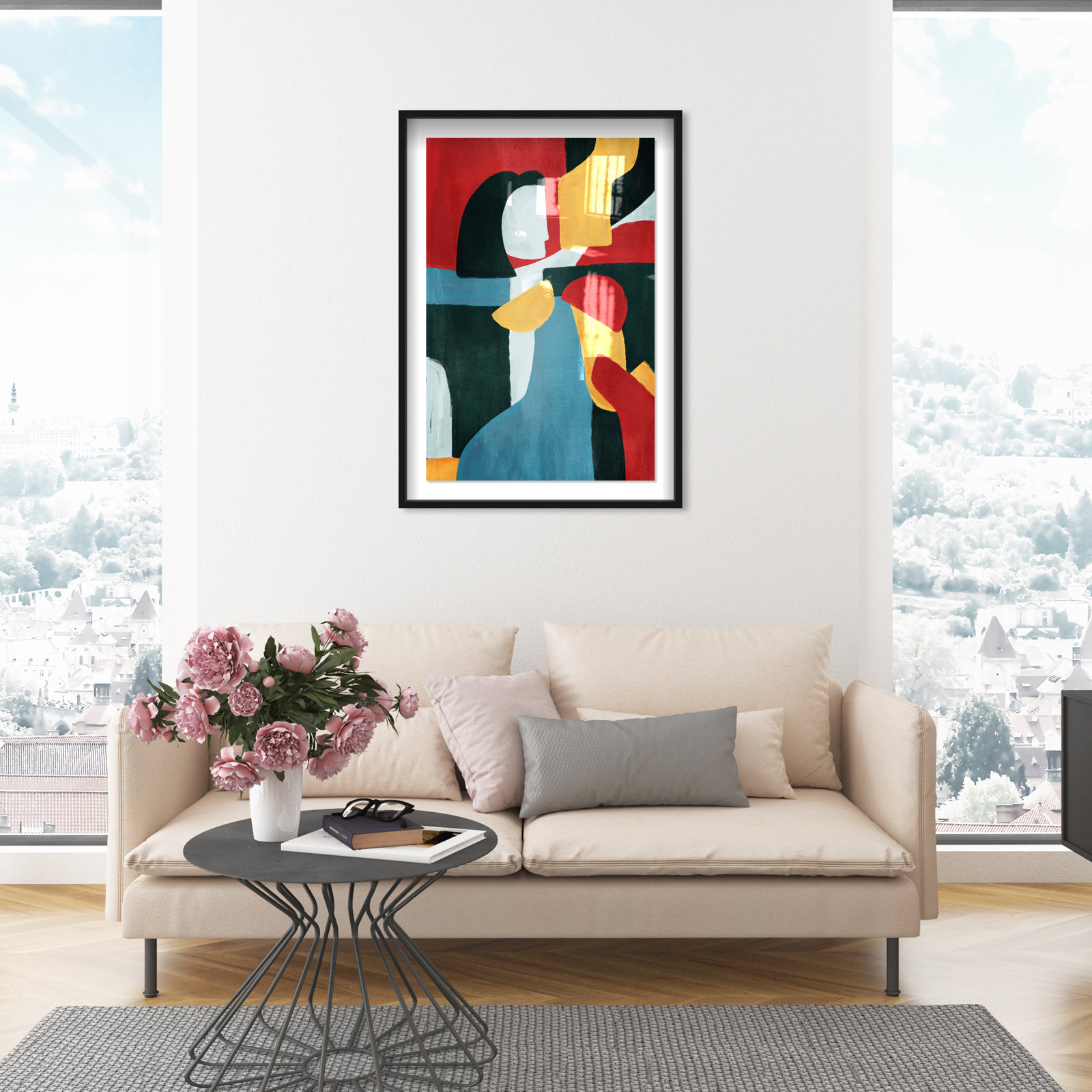 Colorful Abstract Couple, Black, 46" H x 31" W