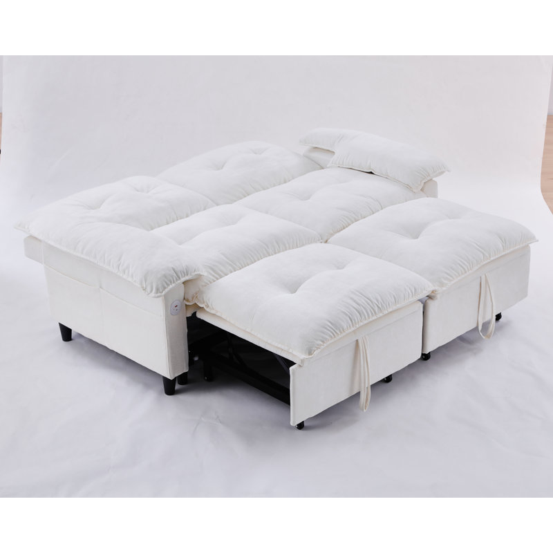 Canapé-lit moelleux convertible en chenille, canapé-lit escamotable avec roues et charge USB, canapé-lit confortable 2-en-1 pour le salon / appartement, assemblage facile