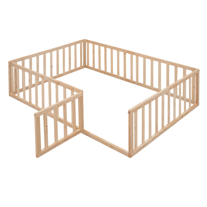 Structure de lit de jour en bois avec clôture, Naturel, Double