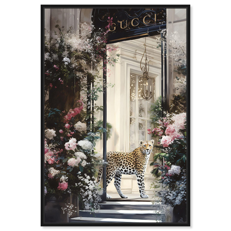 Art floral sur toile, devanture fleurie, H 46 po x l 31 po, Cadre noir