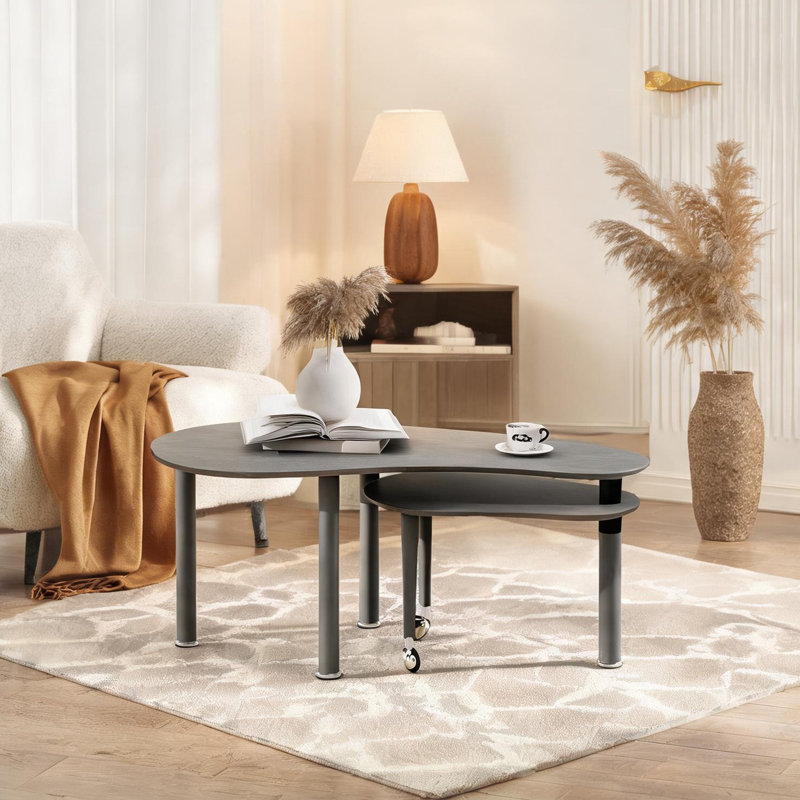 Table basse pour le salon, panneau de fibres à densité moyenne brun chaud avec placage de bois, L 47,2 po x l 21,7 po x H 19,7 po, conception pivotante emboîtable