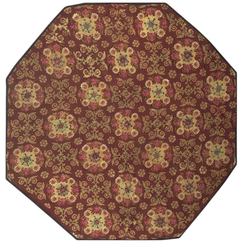 1840s Burgundy Ground Floral Antique European Neoclassical Aubusson Round Rug Round 10'0"