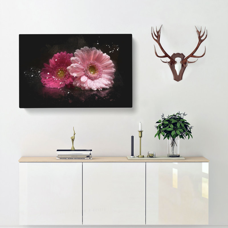 Two Pink Gerbera Flowers - Wrapped Canvas Print, 40cm H x 60cm W x 3cm D
