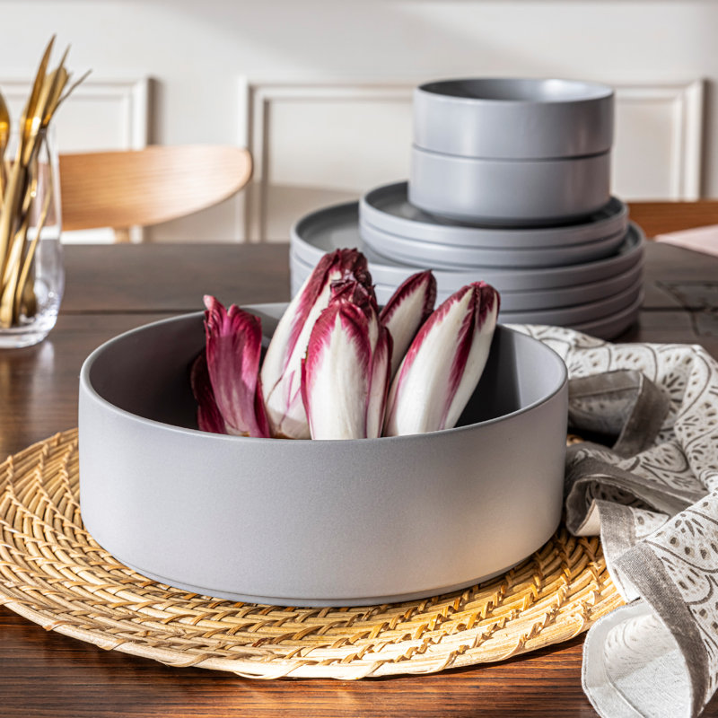 Over&Back Stackable Semi Hand-Finished Stoneware Serving Bowl, Charcoal Gray