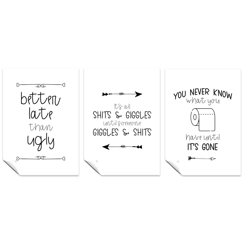 Funny Bathroom - 3 Piece Wrapped Canvas Print Set, 29.7cm H x 21cm W