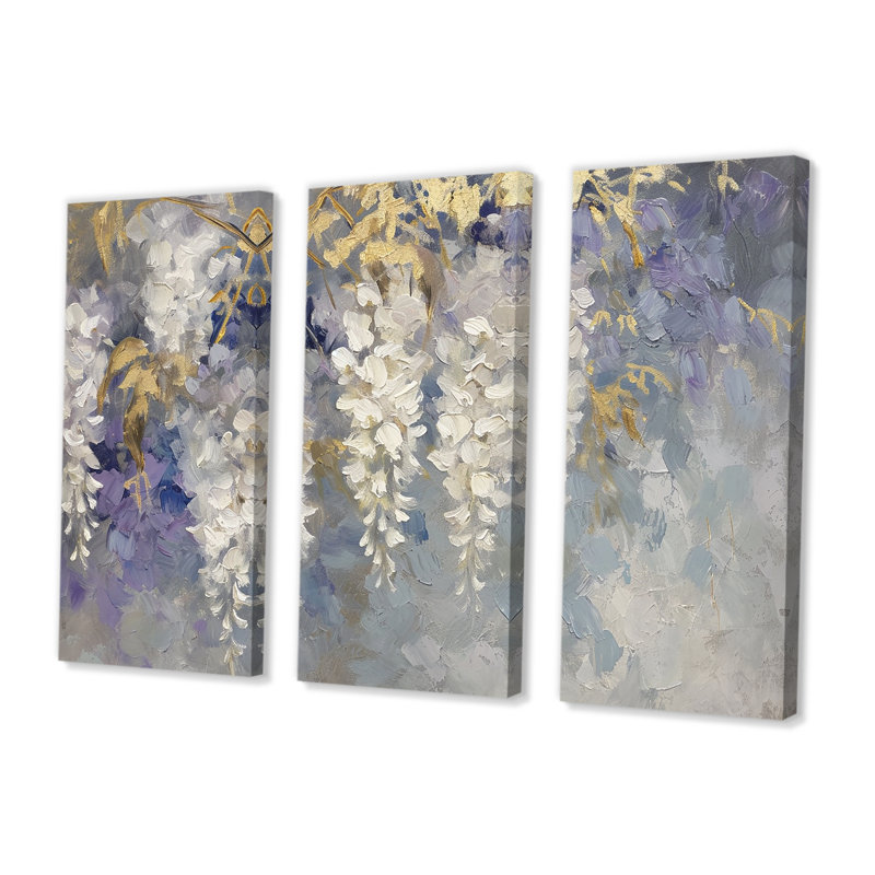 Ensemble de reproductions d'art murales blanches Wisteria, Toile tendue, H 40 po x l 60 po x P 1 po