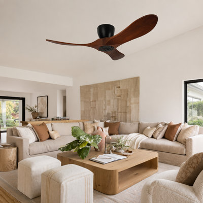 42-Inch Flush Mount Ceiling Fan Without Light, Flush Mount Ceiling Fan NO Light, Solid Wood Blades, Reversible Quiet DC Motor, Remote Control with 6 Speeds