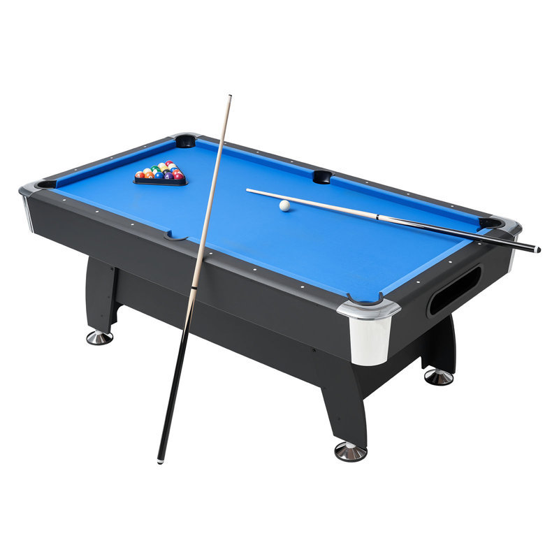 Pool Table, 213cm Portable Billiards Tables, Adjustable Feet Stable Game Table, Entertainment Set Includes Ball, Cue, Rack, Chalk and Brush, Black with Blue Cloth, for Family Use Recreation Room