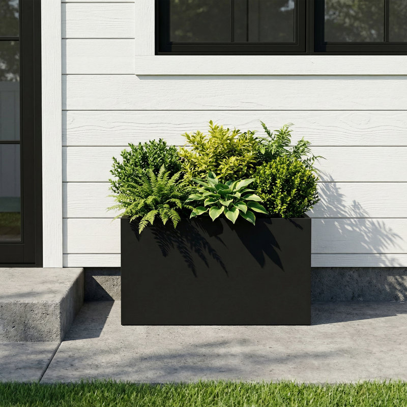 Jardinières rectangulaires en métal pour plantes d'extérieur, H 10 po x l 16 po x P 10 po, Noir
