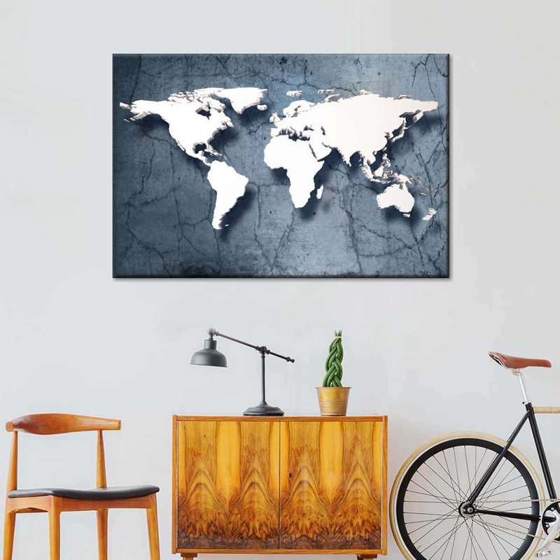 Stone World Map Canvas Print, 24" H x 36" W x 1.25" D