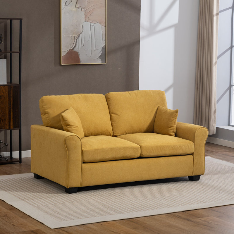 2 Seater Linen Blend Sofa Bed, Yellow