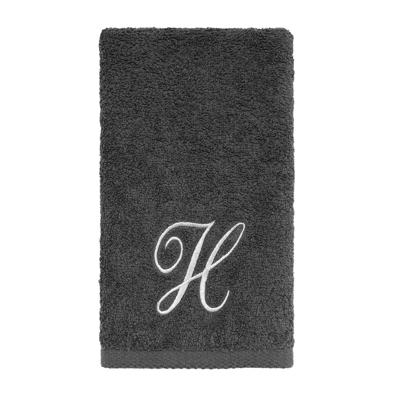 Winston Porter Granite/Silver Script Monogram Fingertip Towel Letter H