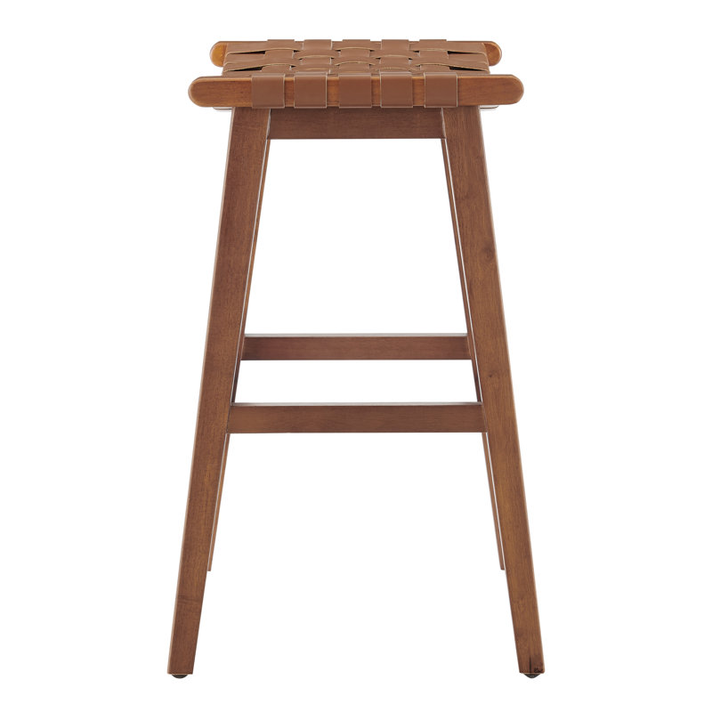 Kelin Counter Stool with Solid Wood Frame, Medium Brown/Ochre Brown