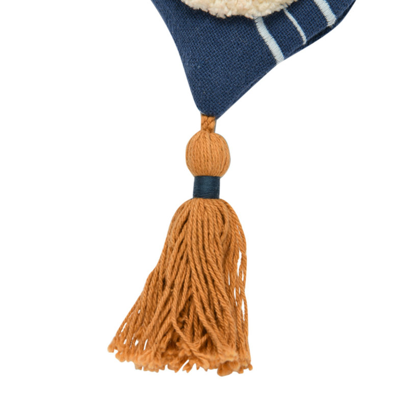 Blue Cotton Embroidered Square Pillow with Tassels