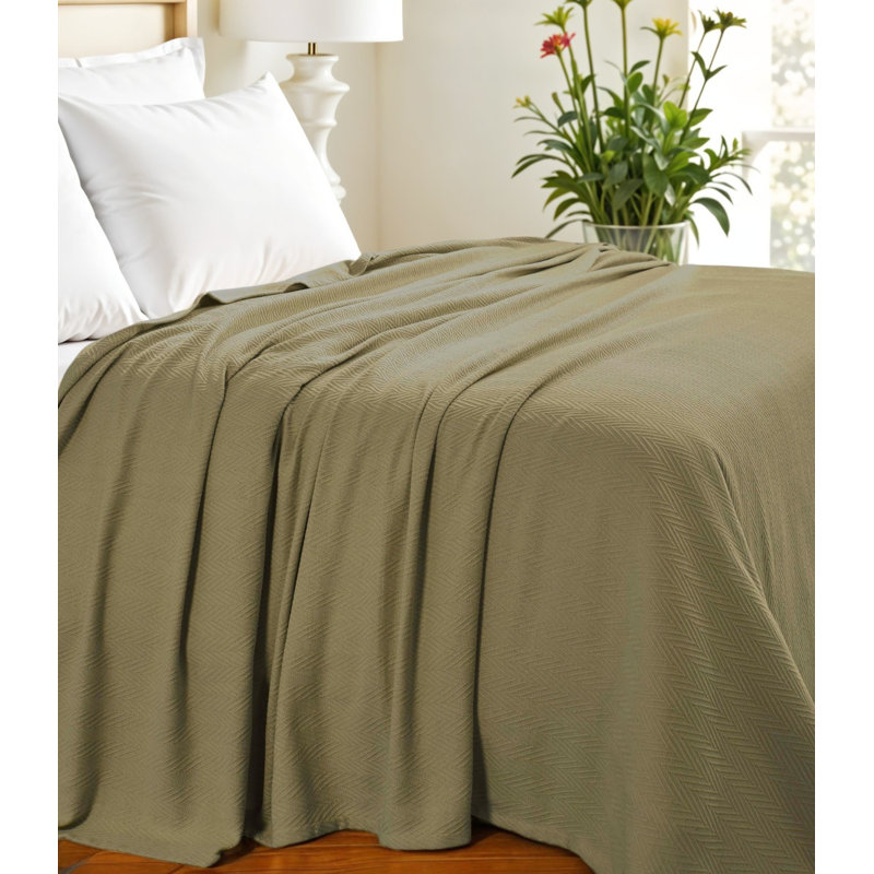 Twin Sage Cotton Woven Chevron Blanket