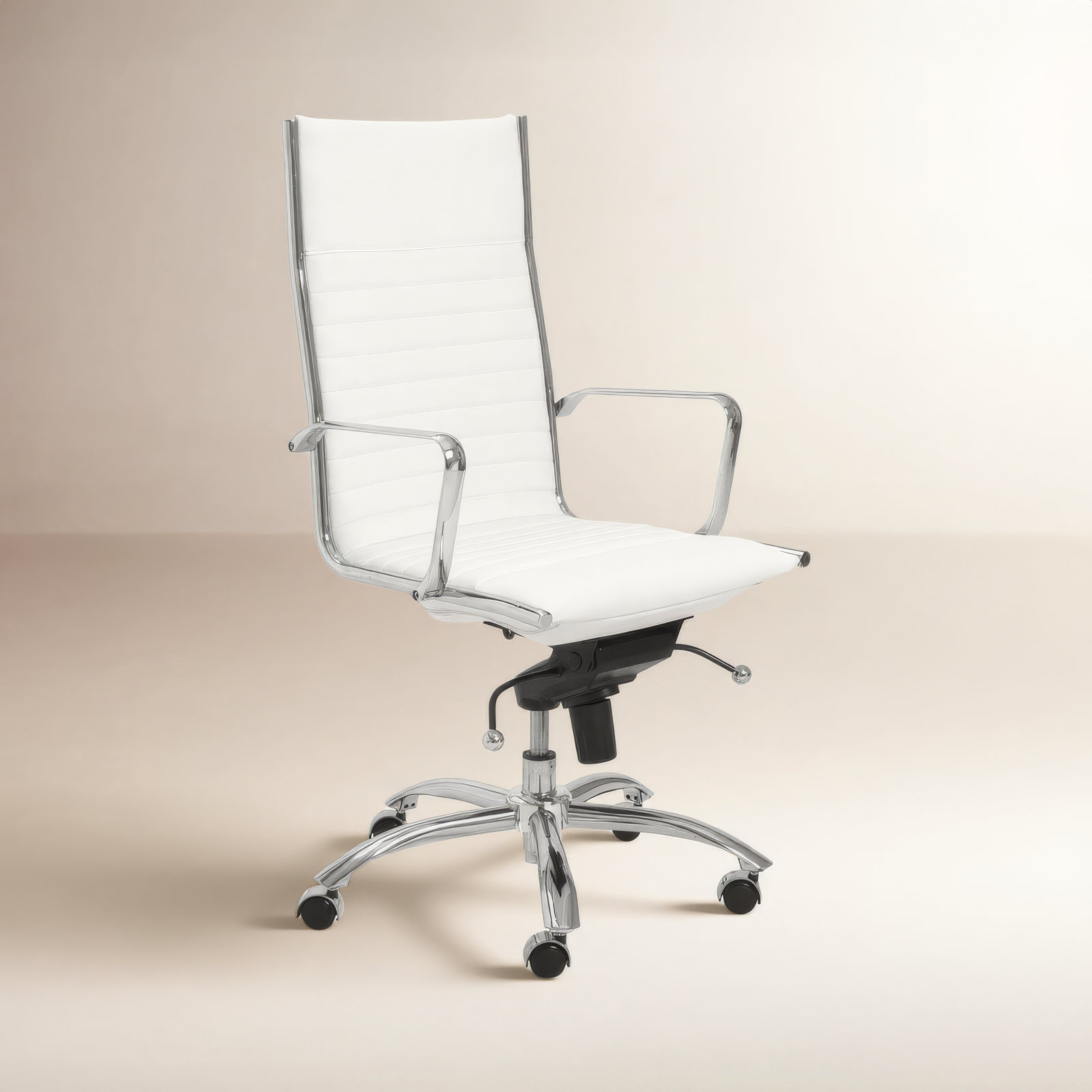 Naida Swivel Office Chair, White Faux Leather, Chrome