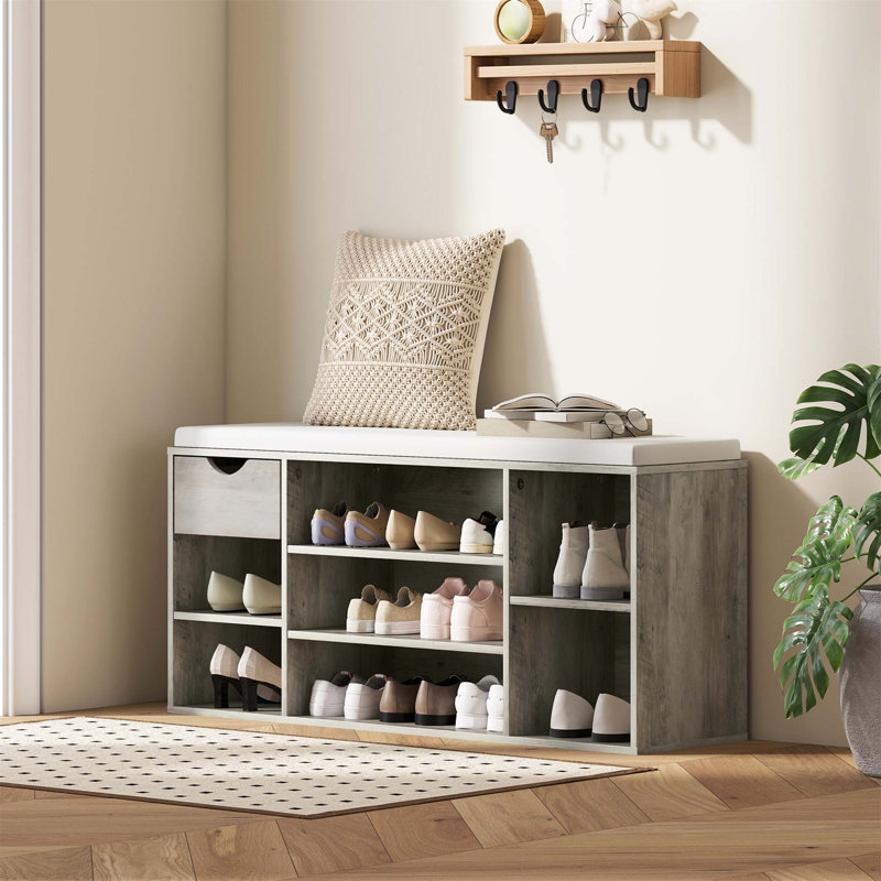 10 Pair Shoe Storage Bench, Grey